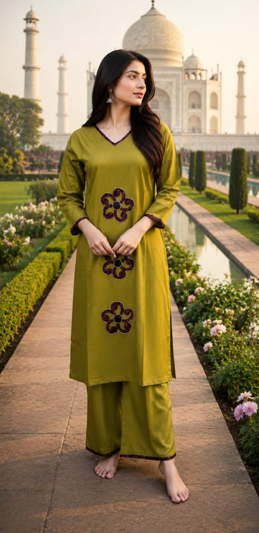 Elegant Embellished Cotton Kurti Set | Ethnic Co-Ord Set