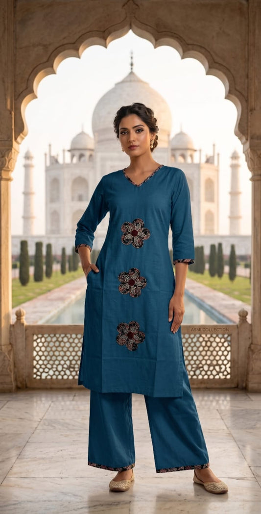 Women's Ivory Cotton Straight Kurta with Matching Pants