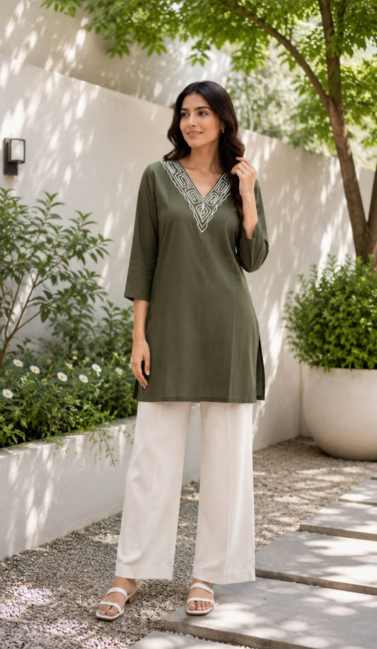 Premium Cotton Embroidered Straight Kurti for Women